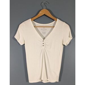 ❤️ American Eagle Soft & Sexy XS V-neck White Henley Short Sleeve Tee
